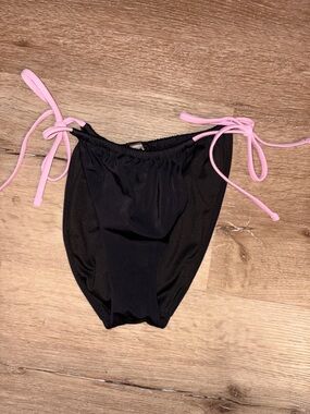 PINK Victoria's Secret Black Bikini Bottom with Light Pink Ties